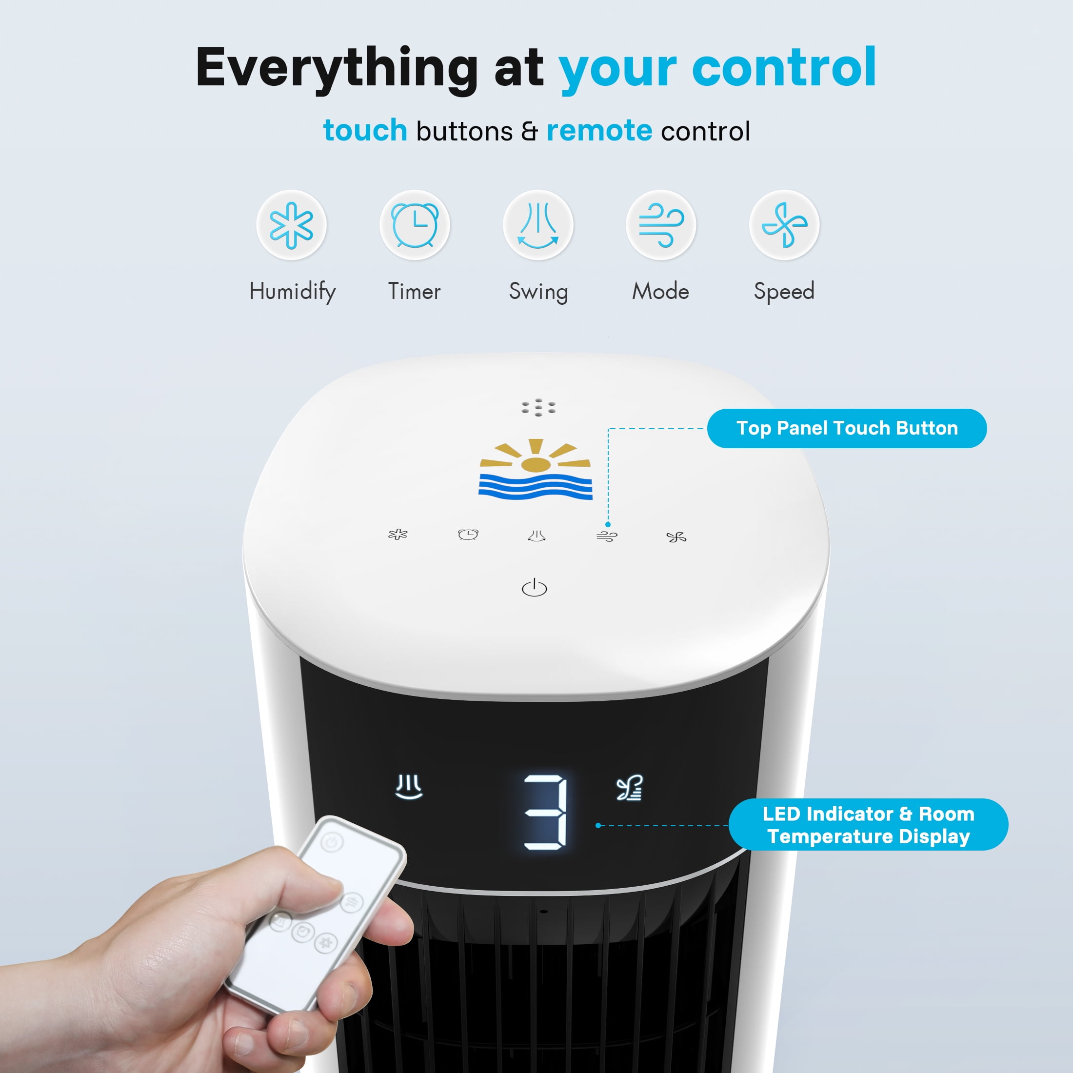 Flamemore Evaporative Air Cooler Portable Air Conditioners, 3-in-1 Oscillating Tower Cooler Fan & Humidify, White&Black