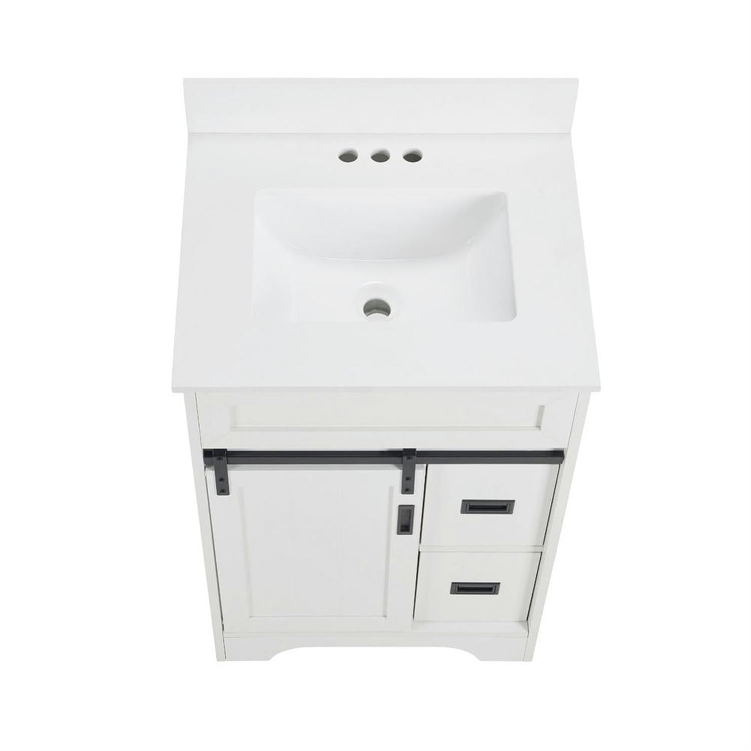 Demi Bonn 24" Freestanding Bathroom Vanity with Single Sink Combo, Farmhouse Undermount Bathroom Vanities Cabinet with Sliding Barn Doors and 2 Drawers, White