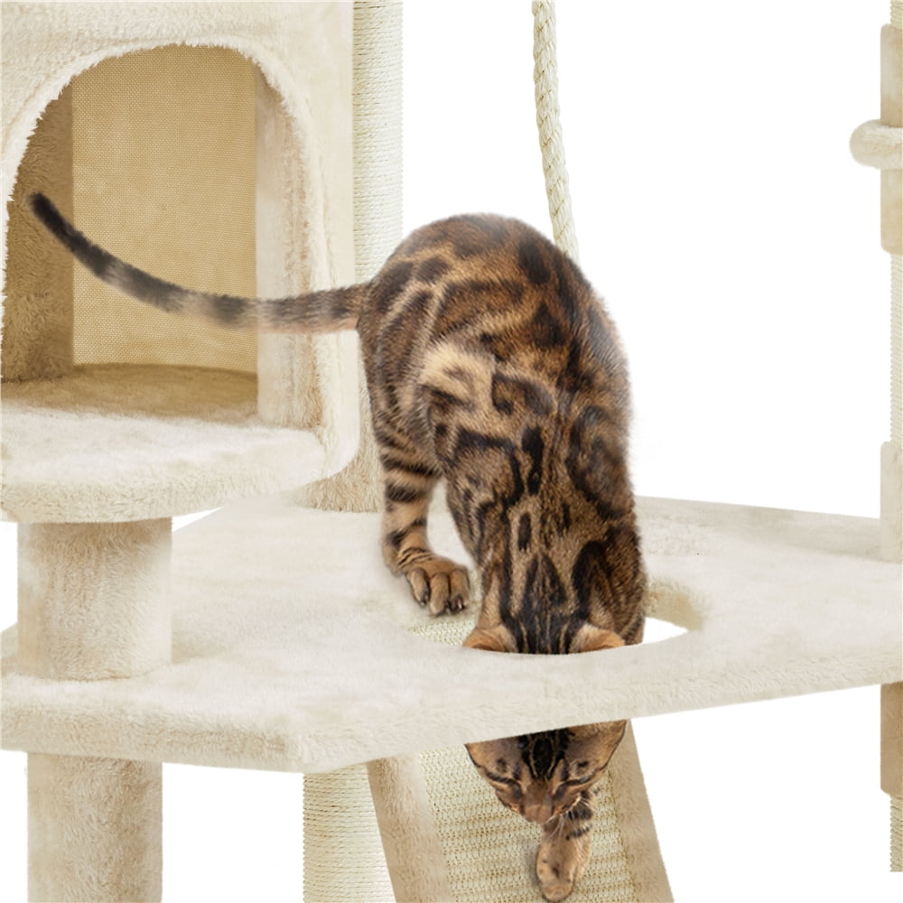 Yaheetech 79'' Multilevel Cat Tree Condo with Basket & Scratching Posts & Ramp, Beige
