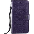 thumbnail image 3 of Wallet Case, Embossed Sunflower Premium PU Leather Folio Flip Kickstand Card Slots Wrist Strap Cover for iPhone 11ProMax(Purple), 3 of 6