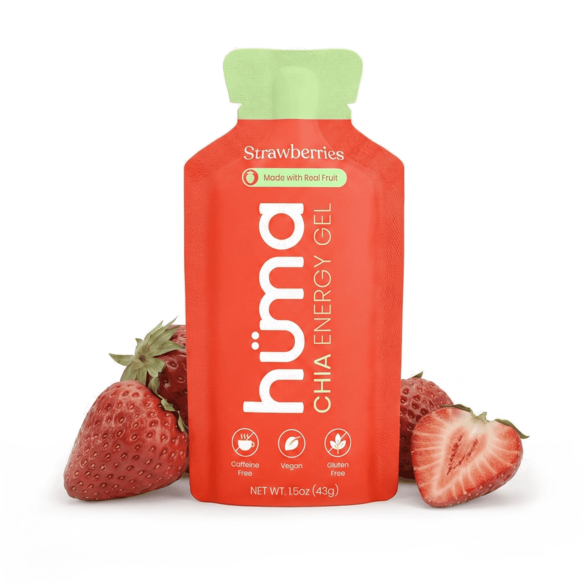 Huma Chia Energy Gel, Strawberries, 12 Gels - Real Food, Stomach Friendly Energy Gels