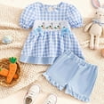 thumbnail image 6 of HCNTES Toddler Girl Easter Outfit Soft Cotton Bunny Embroidered Top and Ruffled Shorts Set 2-Piece, 6 of 7