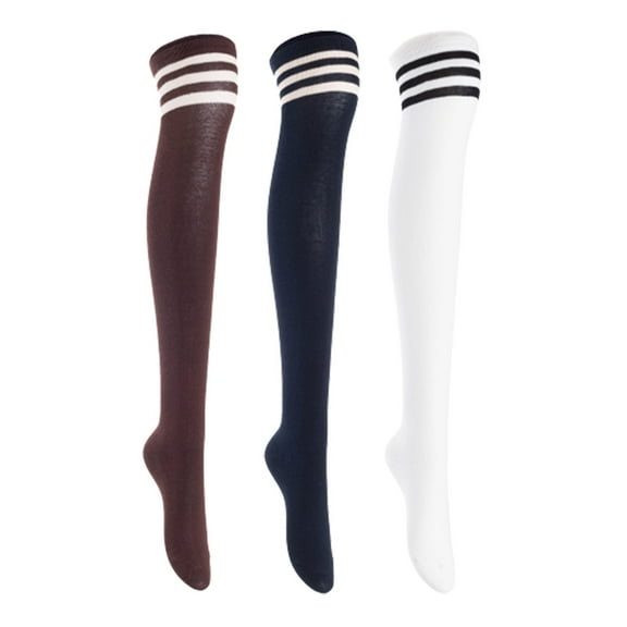 Lian LifeStyle Women's 3 Pairs Adorable Comfortable Soft Thigh High Over Knee High Cotton Socks, Size 6-9, JMYP1022 Coffee, Navy, White
