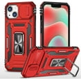 thumbnail image 1 of Funda para iPhone 14 Plus con tapa para cámara y soporte, anillo giratorio de 360°, magnética, color rojo, 1 of 8