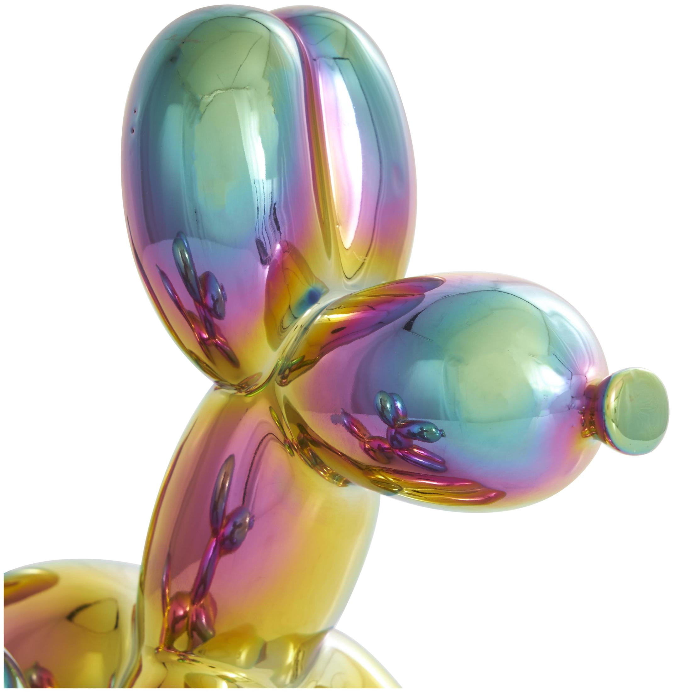 9", 7"H Multi Colored Ceramic Balloon Dog Sculpture with Rainbow Shimmer Finish, by DecMode (2 Count)