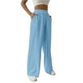 thumbnail image 3 of FIOPHY Women Casual Elastic Waist Loose Paper Bag Pants with Pockets Blue M, 3 of 6