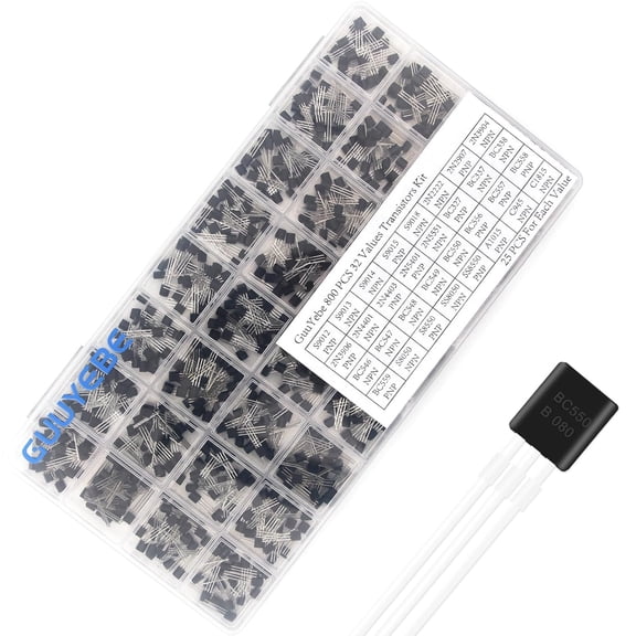 GuuYebe 800PCS 32 Values NPN PNP BJT Transistors Kit TO-92 Semiconductor Components BC547 2N3904