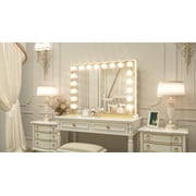 Keonjinn Gold Vanity Mirror with Lights, 15 Replaceable Bulbs Hollywood Makeup Mirror, 3 Color Lights, Modern Rectangle Metal Frame Mirror, Wall-Mounted Tabletop, 23 x 18 Large Lighted Mirror