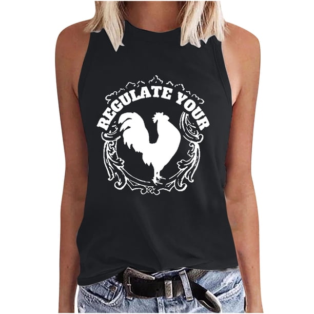 Camiseta Sin Mangas Para Mujer, Camiseta Informal Sin Mangas Estampada Con Cuello Redondo Para Mujer Odeerbi ODB151963