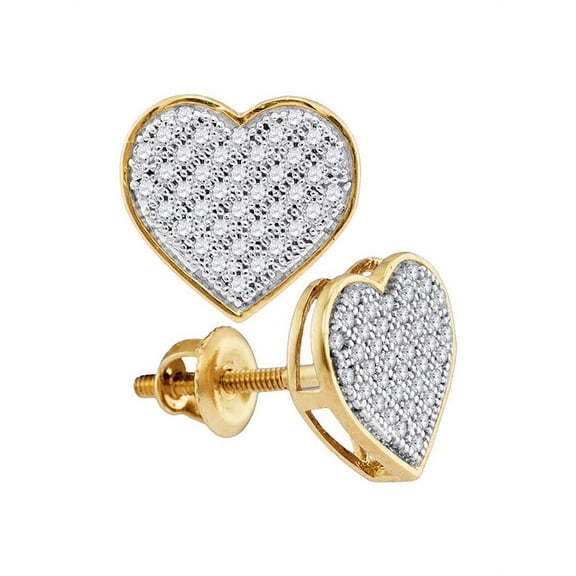 10K Yellow Gold Diamond Heart Fine Screwback Earrings 1/5 Ctw.