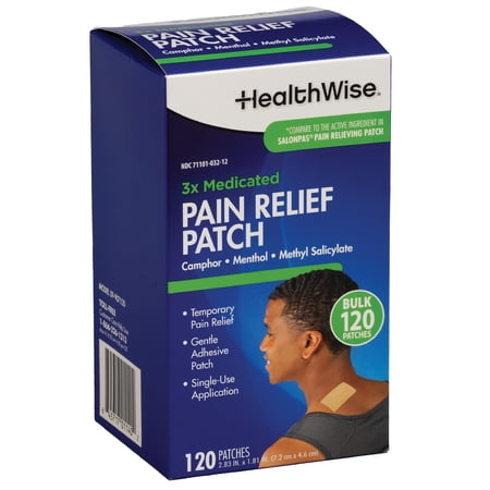 HealthWise Targeted Pain Relief Medicated Patch | Neck, Shoulder, Small Areas | 120-Count | 2.83” x 1.81” | Topical Analgesic | Camphor, Menthol, Methyl Salicylate | Gentle Adhesive