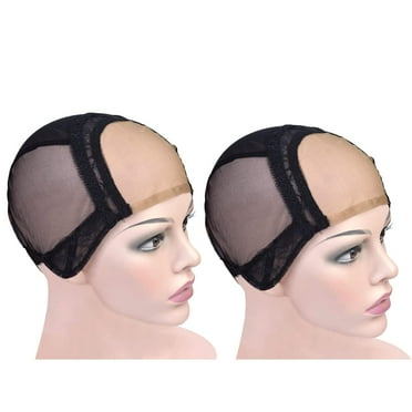2 Pieces Black 4X4 Inch U Part Swiss Lace Wig Cap with Adjustable Straps on the Back Glueless Hairnets Lace Wig Cap for Making Wig (Black S)