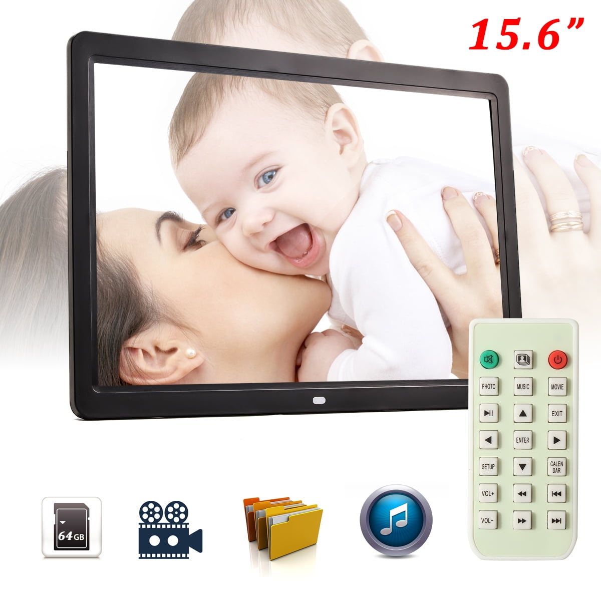 HANXIAODONG Double Screen 15 Inch Digital Photo Frame 1280800 Pixels 1080P HD Video Playback LED Screen USB and SD Card Slots Color : Black, Size : 15inch