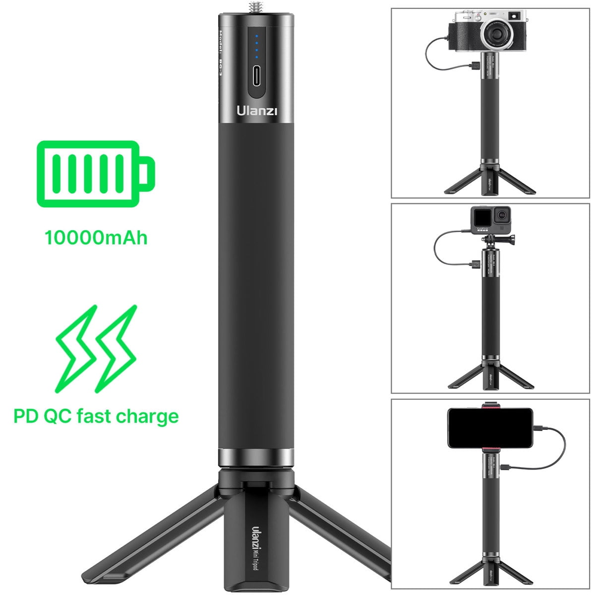 Ulanzi BG-3 10000mAh Power Bank Hand Grip with USB-A & Type-C Dual Charging Ports