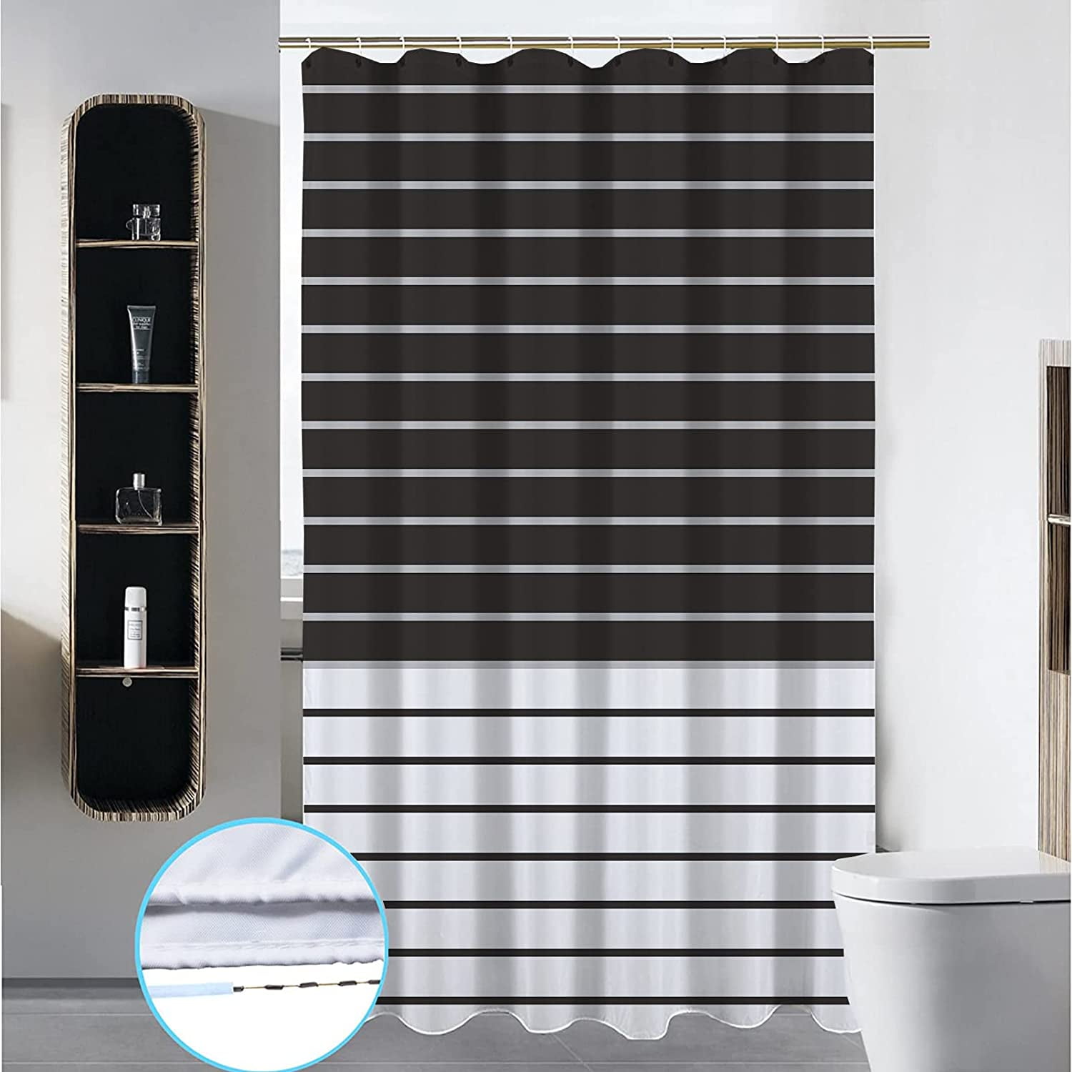 Stall Fabric Shower Curtain 36Wx72H inch,RV Black and White Striped Bathroom Shower Curtains,T ü rkiye Stripe Modern Farmhouse Bath Curtain with Hooks, Waterproof Fabric
