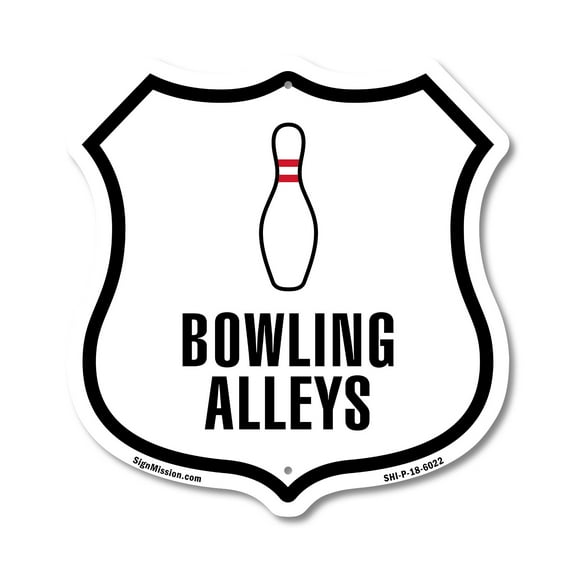 Bowling Alleys 12 inch X 12 inch Shield-Shaped Rust-Free Aluminum Metal Sign Weather Resistant Made in the USA