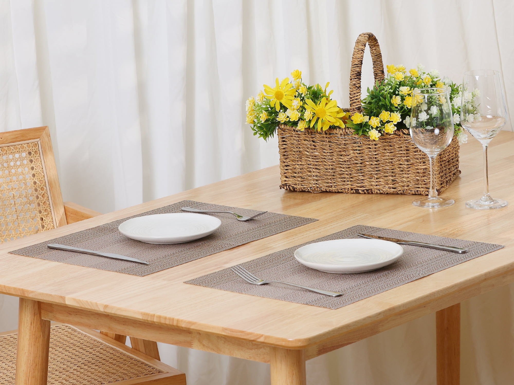 Unique Bargains Placemats Set of 6 Vinyl Place Mats for Dining Table Weave Table Mats 18" x 12" Coffee