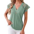 thumbnail image 2 of Only Moment Casual Daily Top Polyester,Spandex,cotton V Neck Women's Short Sleeve Tops 2026 Summer Puff Short Sleeve Blouse Green,L, 2 of 7