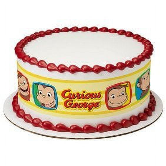 Curious George Funny Faces Birthday Border Strip Edible Image Cake Topper, by Whimsical Practicality
