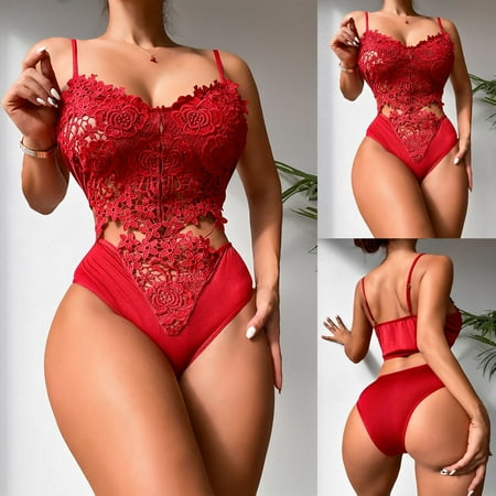 

WQJNWEQ Sexy Lingerie for Women Clearance Women s Lace Sexy Lingerie Lace Hollow Out Two-piece Panties Underpants Perspective Suit Valentines Day Gifts Red
