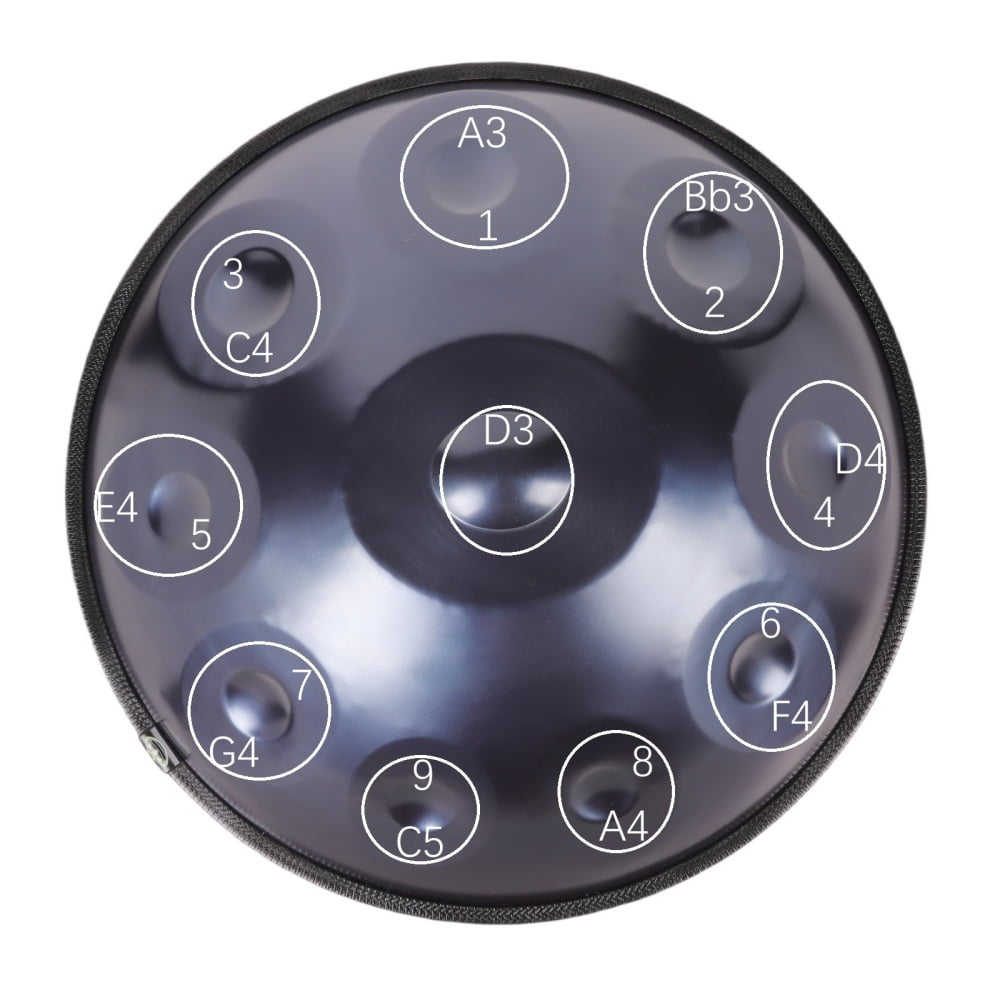 Latourreg 440Hz Tambourine drum in 22inch D Minor 10Notes Steel Tongue Blue Hand Pan Drum Instrument with Soft Hand Pan Bag, hand pan Mallet,Hand pan Stand,Dust-free