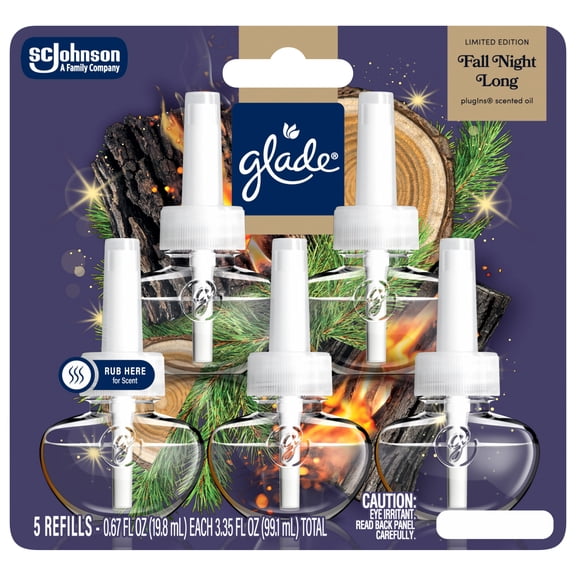 Glade® PlugIns® Scented Oil 5 Refills, Air Freshener, Fall Night Long, 3.35 fl oz, Pack of 5