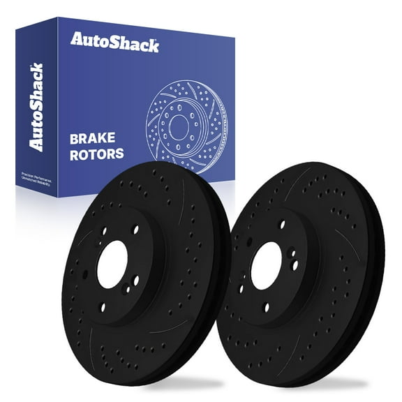 AutoShack Front Vented Drilled & Slotted E-Coated Brake Rotors Black Finish 2-PC Set Replacement for 2003-2012 Honda Accord 2003-2008 Honda Pilot 1999-2008 Acura TL NightGuard 11.81" (300 mm)
