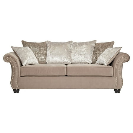 Roundhill Furniture Larvik Contemporary Neutral Sand Color Microfiber Sofa With Nailhead Trim