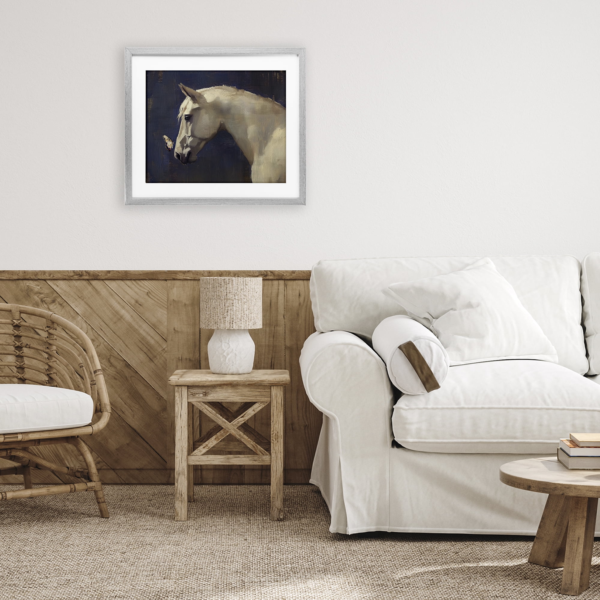 Stupell Industries Peaceful Meeting Horse & Butterfly Gray Framed Print Under Glass, design by Svetlana Aleynikova
