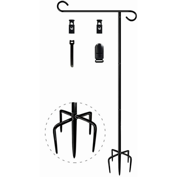 Extra Tall 49 Inch Garden Flag Stand with 5 Prongs, Heavy Duty Metal Pole for 12x18 Seasonal Flags, Adjustable Height Lawn Decoration, Black