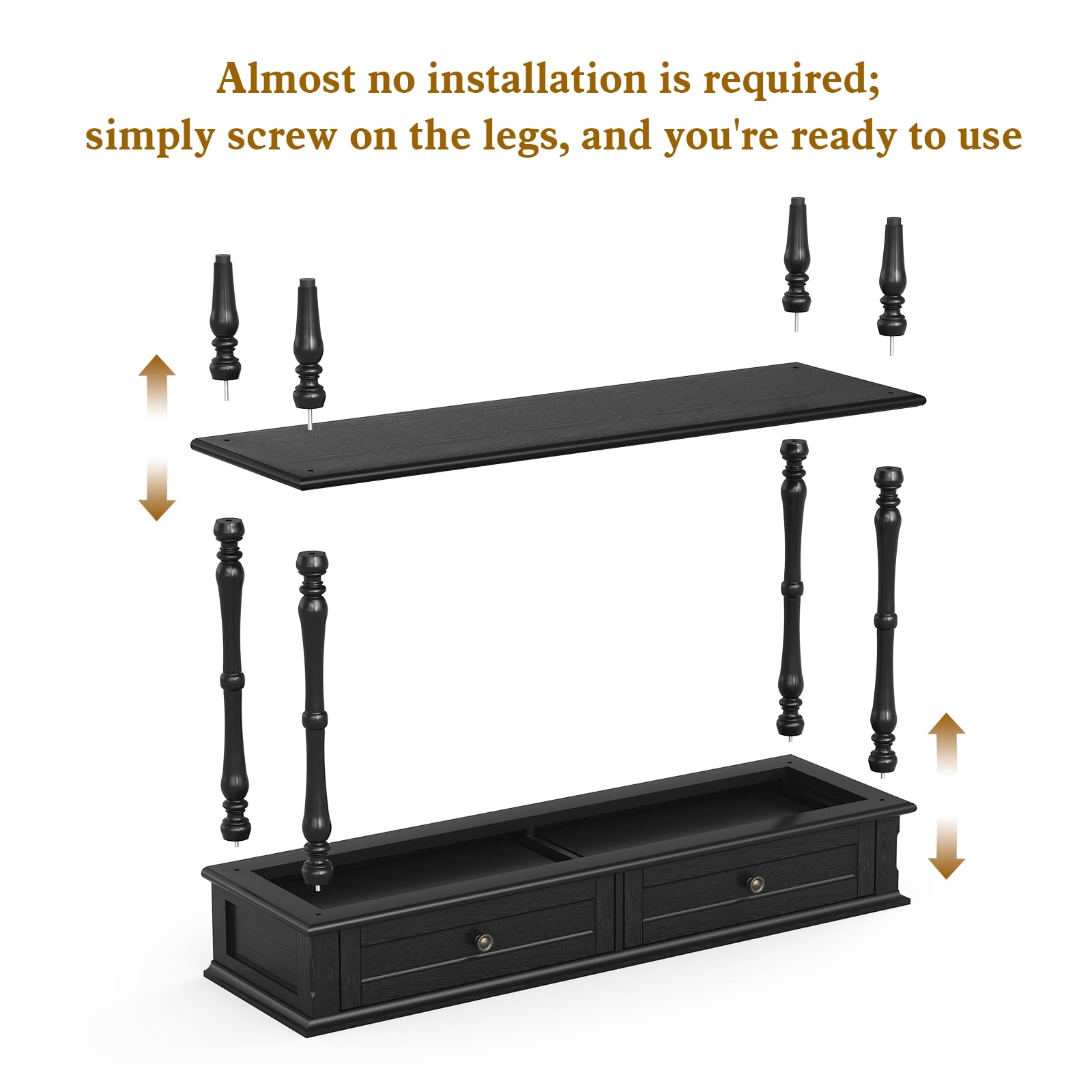HLR 40" Modern Console Table, Assembled Entryway Table with 2 Drawers for Living Room, Black