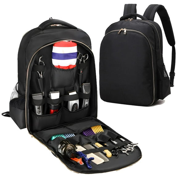AIHOPESTO Barber Travel Backpack (Black, 17.7 x 12.6 x 7.5 inches), Air Cushion Design, Waterproof, High Capacity for Clippers and Supplies