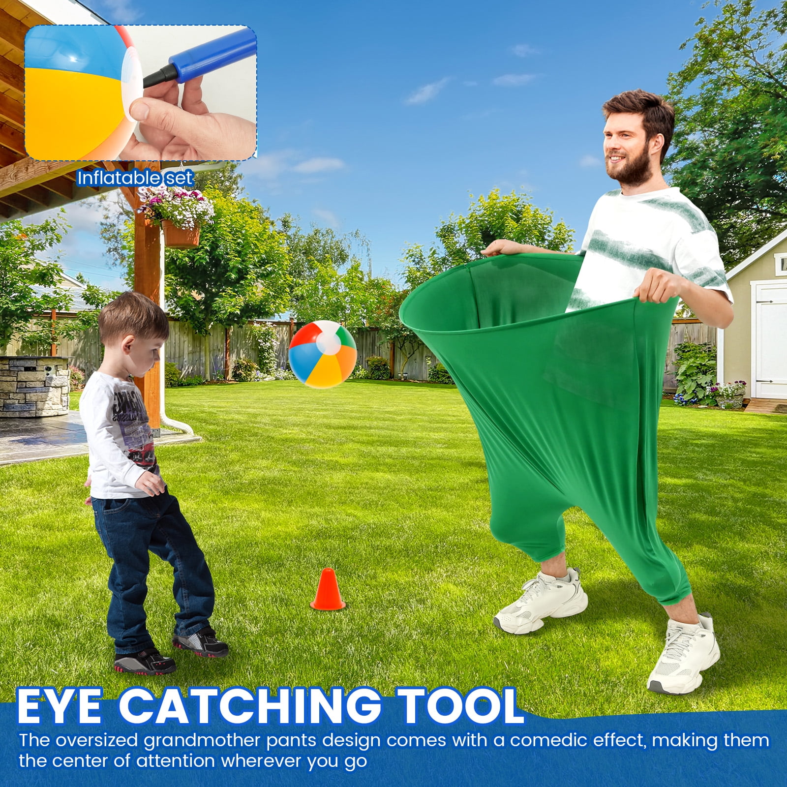 4Pcs Granny Pants Yard Game Set Creative Oversized Pants Tossing Game with 18 Ball and 2 Air Pump for Outdoor Courtyard Party Adults