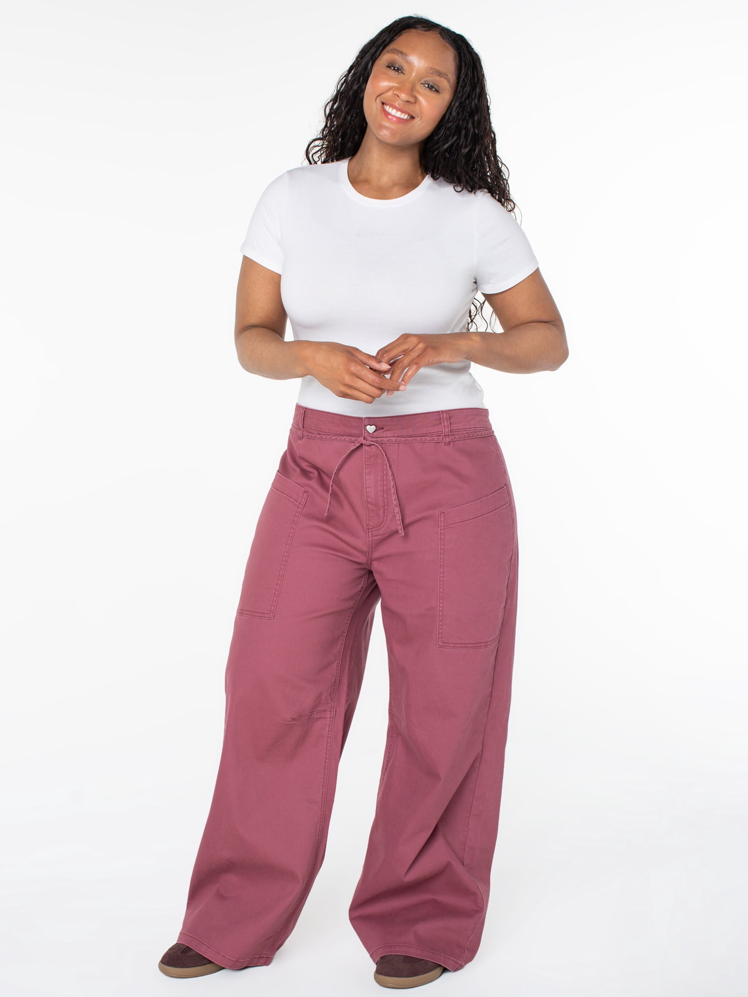 Celebrity Pink Women's and Women's Plus Tie Front Cargo Wide Leg Pants, Sizes XS-4X