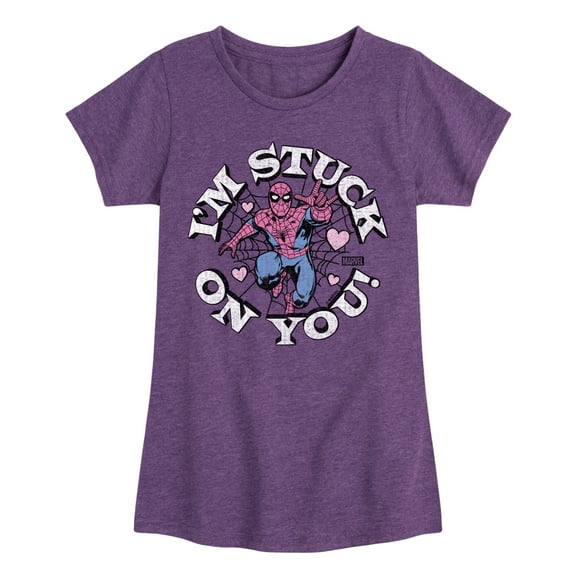 Marvel Spider-Man - Valentine I'm Stuck On You - Girls Fitted Short Sleeve Graphic T-Shirt