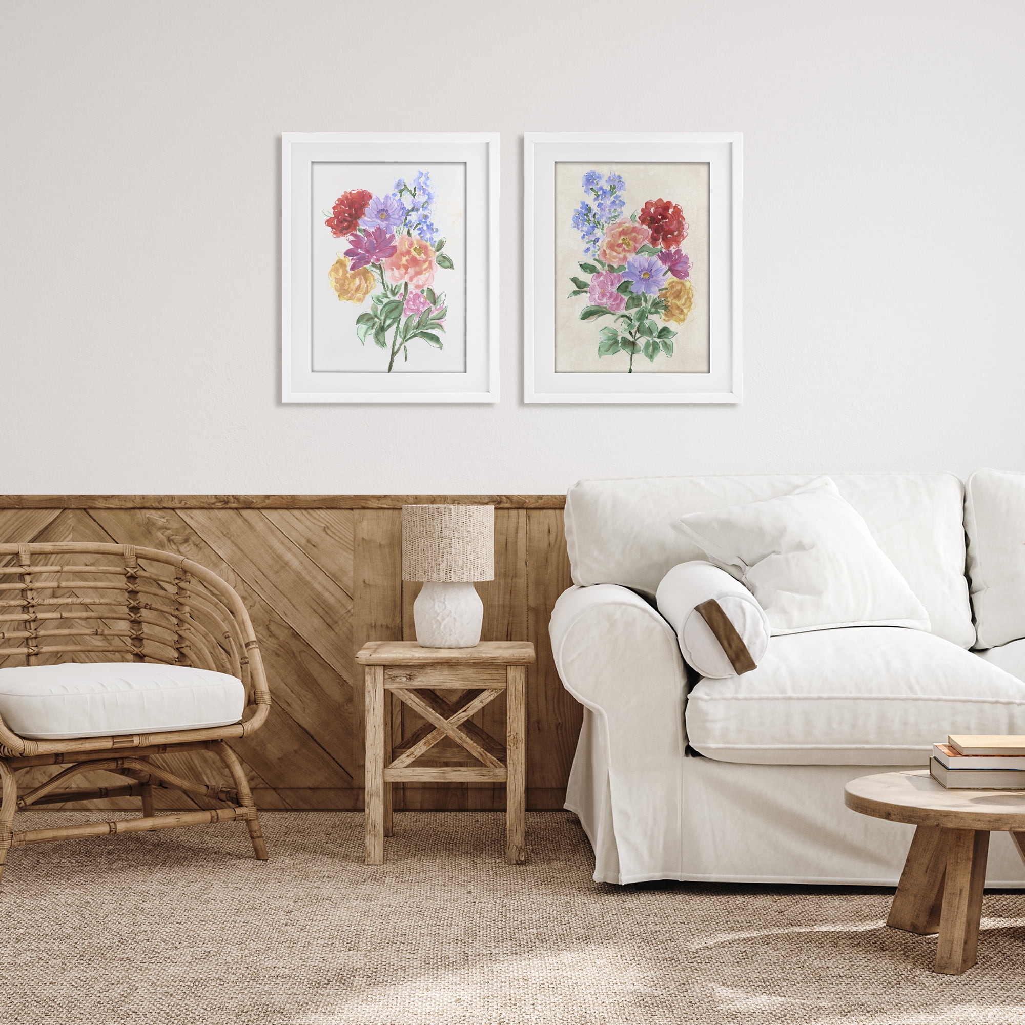 Stupell Industries Spring Blooms on Parchment 2 Piece White Framed Print Under Glass Set, design by June Erica Vess