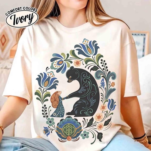 Retro Pixar Brave Floral Comfort Colors T-Shirt, Merida Princess And Elinor Queen Bear Tee, WDW Magic Kingdom, Family Holiday Trip Gifts