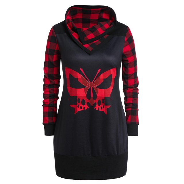 Sudadera túnica de manga larga con panel a cuadros de talla grande Rosegal Sudaderas y sudaderas con capucha