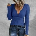 thumbnail image 2 of Women Summer Tops Women Casual Solid T Shirt Long Sleeve Shirt Loose Blouse V Neck Tops Business Blouses for Work with Leggings plus 2x Womens Stretch Work Shirts V Scrub Extra Large Shirts Blue L, 2 of 5