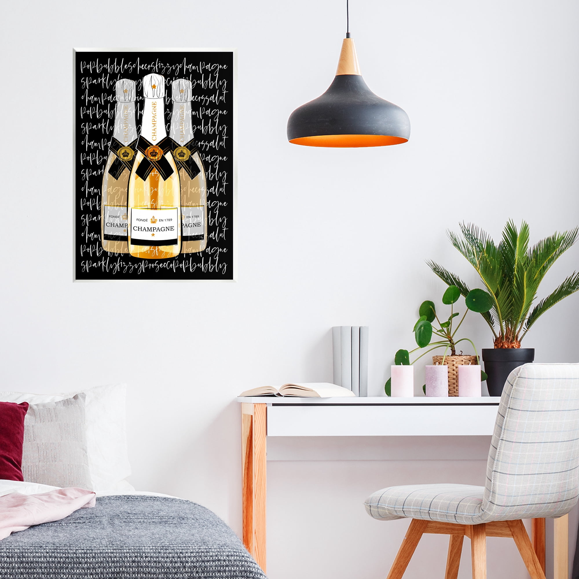 Stupell Industries Triple Champagne Bottle Love Wall Plaque Art, design by Martina Pavlova