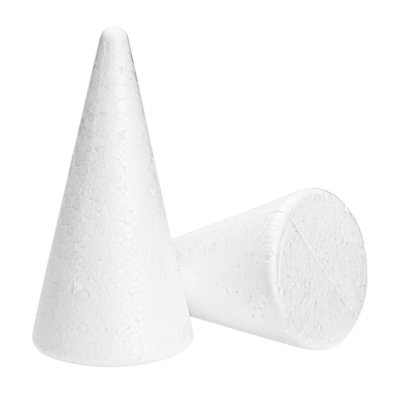2 Pack Foam Cones for Crafts, DIY Art Projects, Handmade Gnomes, Trees,  Holiday Decorations (5.25x14.5, White)