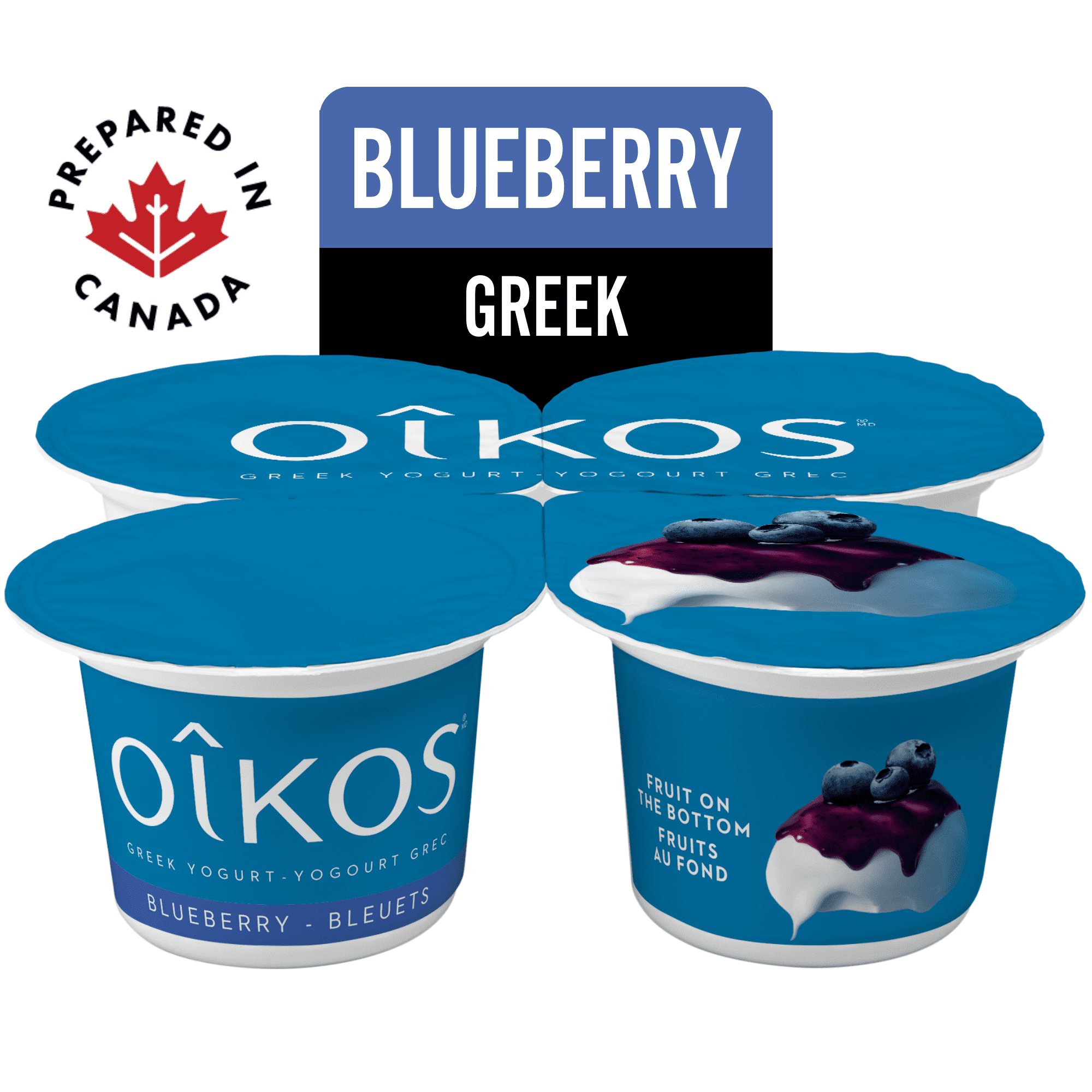 Oikos Greek Yogurt, Blueberry, Fruit on the Bottom, 2% M.F, 4x100g