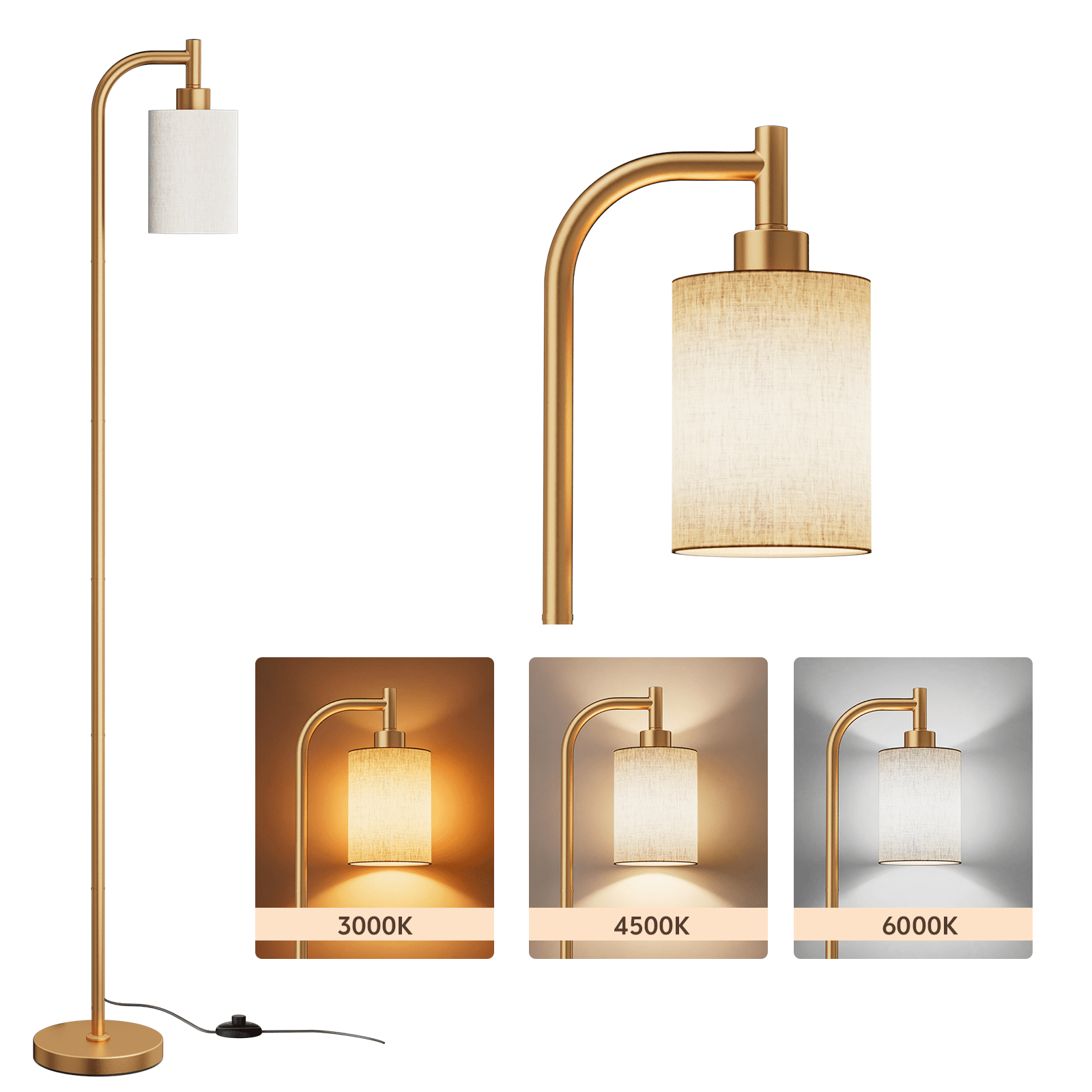 Floor Lamps for Living Room,3-Way Dimmable Standing Lamps with White Linen Shade,60" Vintage Tall Pole Light for Reading, Bedroom,Bulb Included