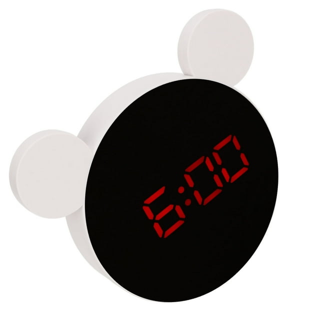 Réveil Miroir, Forme d'Oreille de Souris en Mode Nuit Miroir Réveil Numérique LED Température Displa pour Enfants pour Chambre à Coucher Rouge LED