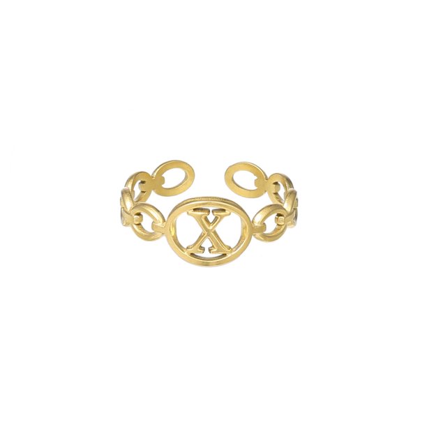 Anillo de 26 letras chapado en oro de acero de titanio Anillo de dedo índice de apertura en inglés Anillo hueco Wmkox8yi sjalhkljlk1987