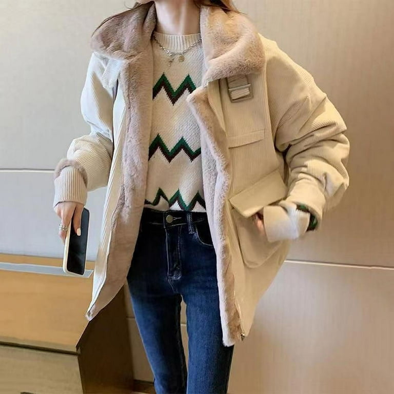 Woman Loose Corduroy Jacket New Thick Winter Lambswool Fur Coat