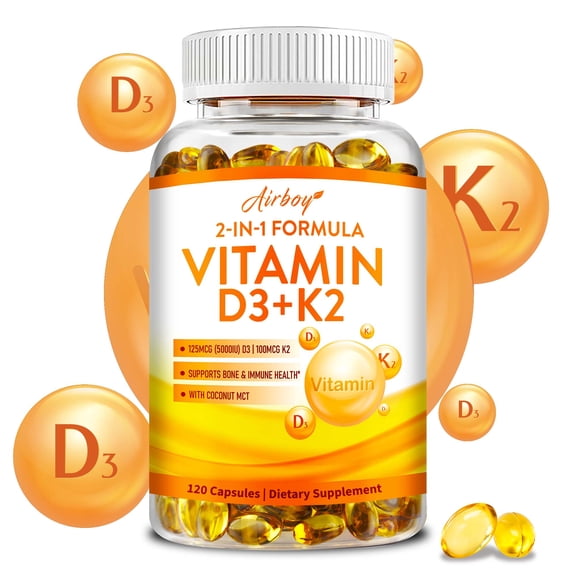 Vitamin D3 K2 - Vitamin D3 5000IU & Vitamin K2 100mcg - Supports Bone, Heart, Teeth, Muscle, and Immune Health - 120 Capsules