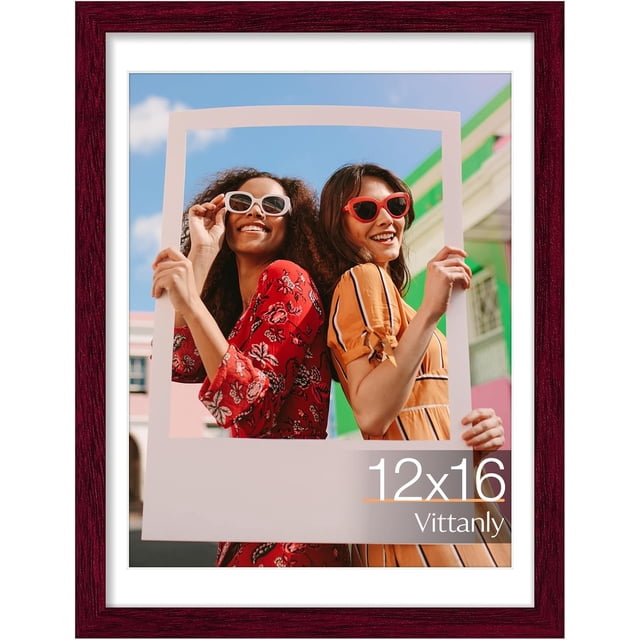 Vittanly 12x16 Picture Frame, Display Pictures 11x14 with Mat or 12x16 without Mat, Premium Material with Shatter Resistant Plexiglass, Poster Frame for Wall Display, Cherry Red, 1 Pack