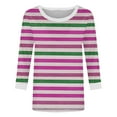 thumbnail image 6 of Womens Stripe Print Color 3/4 Sleeve Round Neck Pullover Fashion Blouses Top Casual Crew Neck Loose Shirt Tops Blouses for Women, 6 of 6