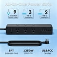 thumbnail image 4 of RONY 5ft Surge Protector Power Strip, 9 AC Outlets and 5 USB Ports, Extension Cord for Home Office Dorm Travel, Black, 4 of 8